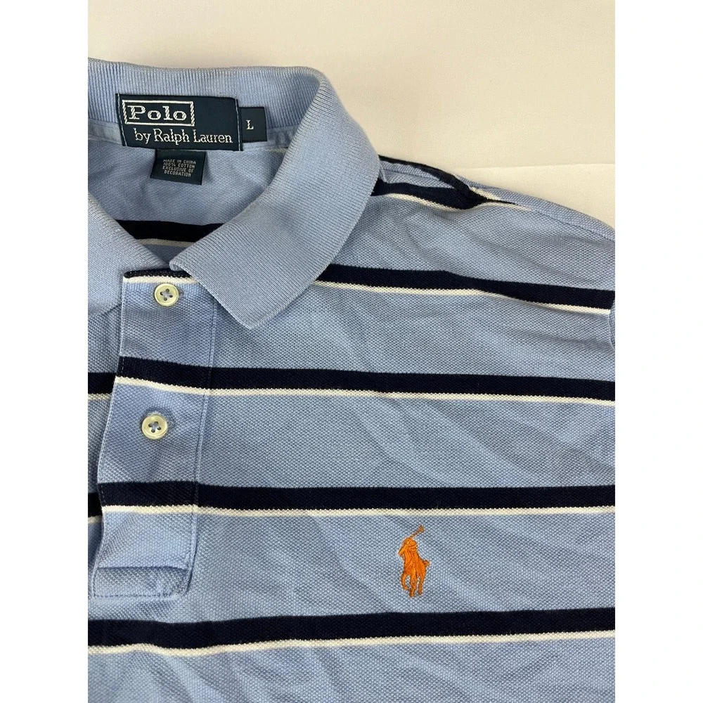 Polo Ralph‎ Lauren Men's Striped Short Sleeve Polo Shirt Size L Blue Orange